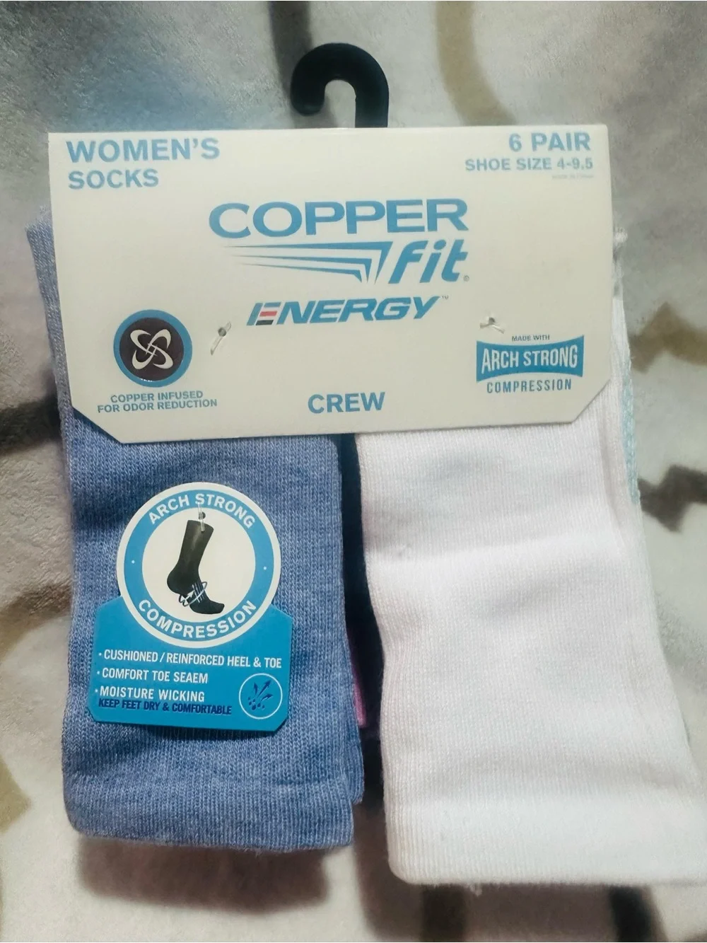 Copper Fit✨🎀🩷🩵🩶🤍 Energy Women's Crew Socks - 6 pairs